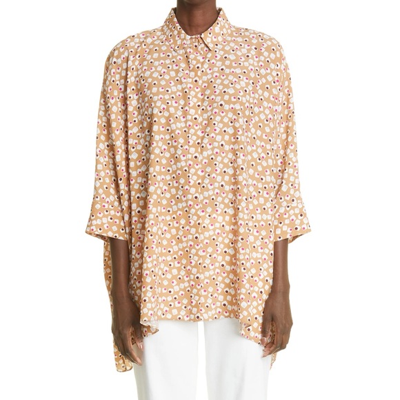 St. John Silk Blend Abstract Print Asymmetrical Blouse Nordstrom Exclusive M - Picture 1 of 16
